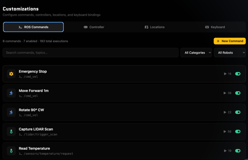 ROS commands & controls