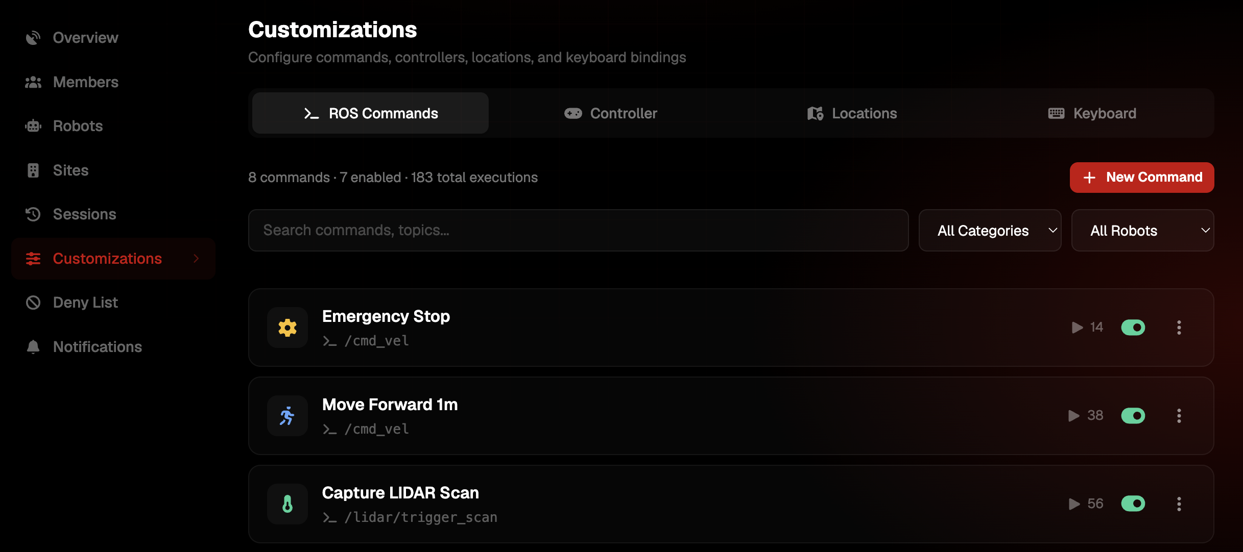 ROS commands & controls