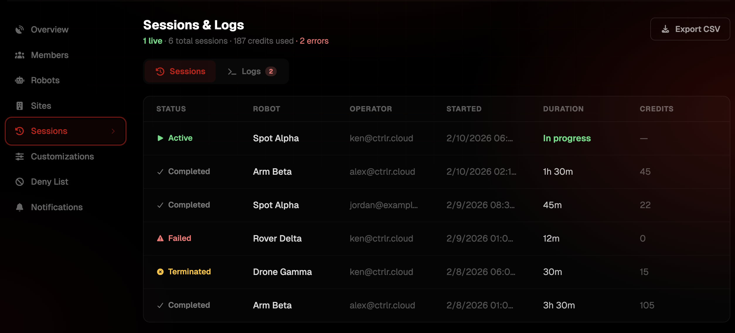 Sessions & logs